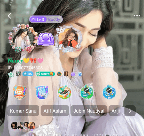 a screenshot of nancy 's profile with a purple buddy badge