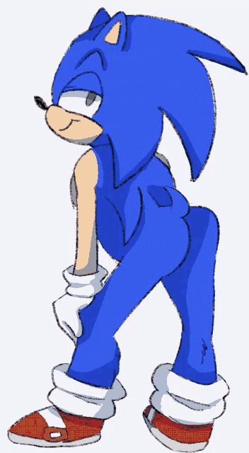 a drawing of sonic the hedgehog with a red shoe