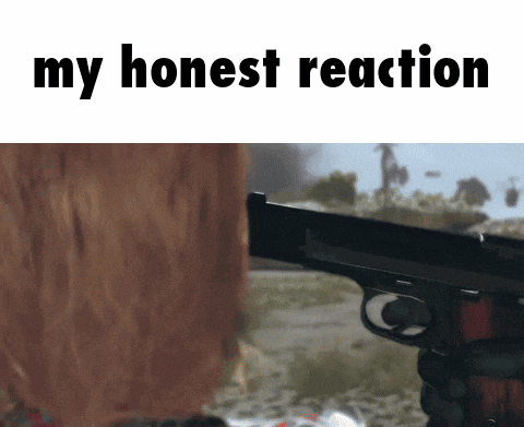 a picture of a gun with the words " my honest reaction " above it