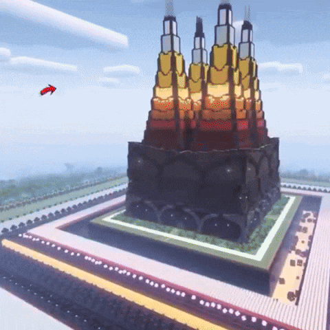 a red arrow is pointing to a building in a video game