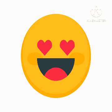 a yellow smiley face with red hearts in its eyes and the words kinemaster on the bottom