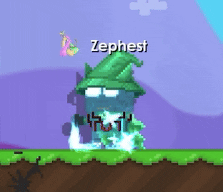 a pixel art of a wizard with the name zephest on it