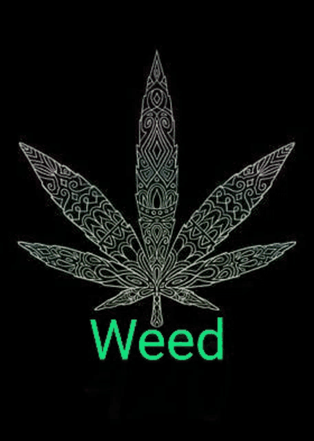 a colorful marijuana leaf on a black background with the word weed .