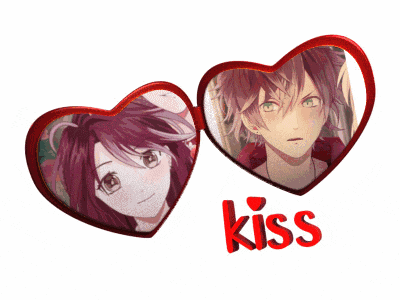 a picture of a girl and a boy with the word kiss underneath