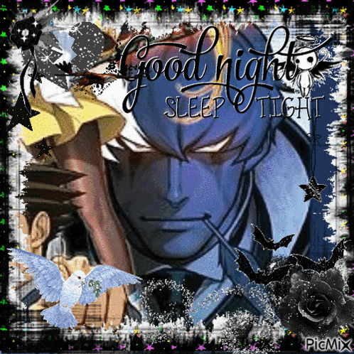 a good night sleep tight card with a man in a blue mask