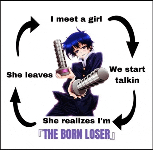a poster that says i meet a girl and she realizes i 'm the born loser