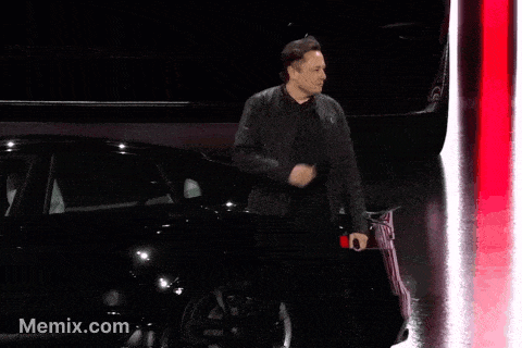 elon musk stands in front of a black car with the website memix.com visible in the corner