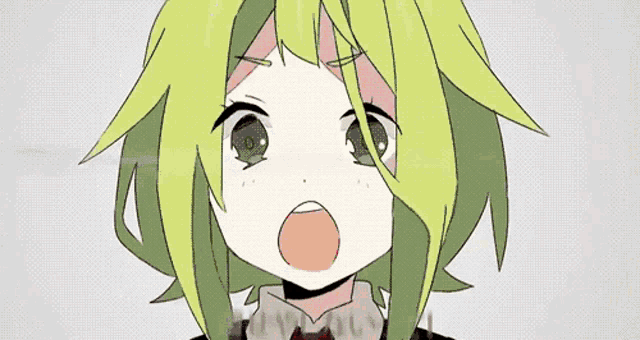 a cartoon of a girl with green hair says ah that 's enough guitar !