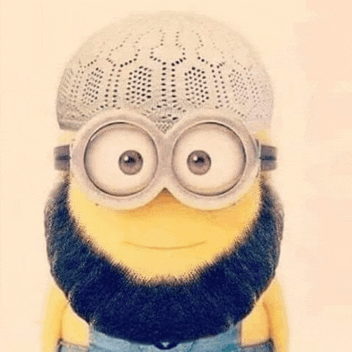 a minion with a beard and a hat is wearing goggles and a hat .