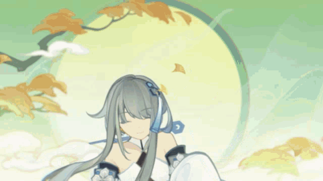 a drawing of a girl with gray hair and a white dress