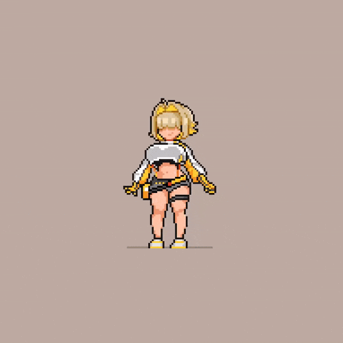 a pixel art of a girl in a yellow outfit
