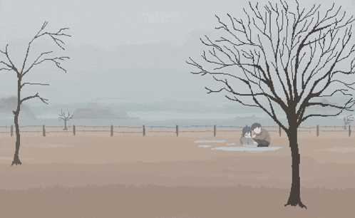 a cartoon of a man and a girl looking at each other