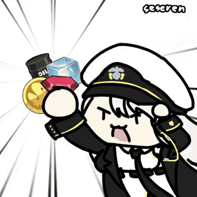 a cartoon of a man in a hat holding a bottle of oil and coins