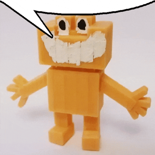 a toy with a speech bubble above his head