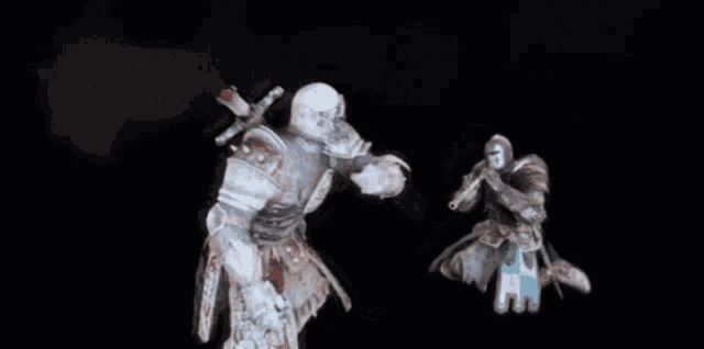 a video game character is fighting another character in a dark room