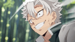 a close up of a person 's face with a white haired anime character making a funny face .