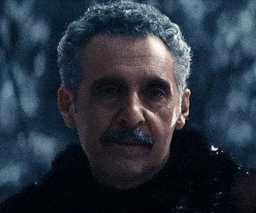 a man with gray hair and a mustache is wearing a black coat