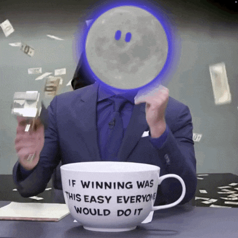 a man in a suit sits in front of a large cup that says if winning was this easy everyone would do it
