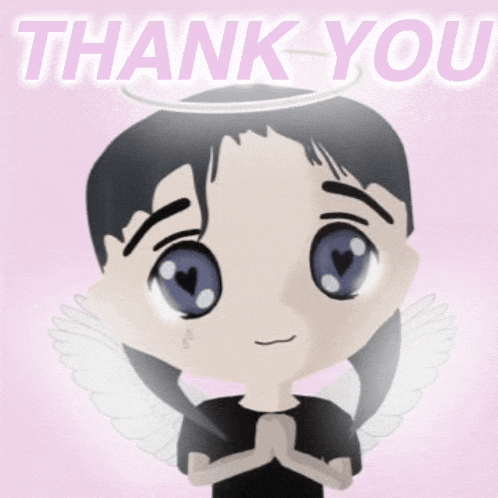 a thank you card with a cartoon angel with wings