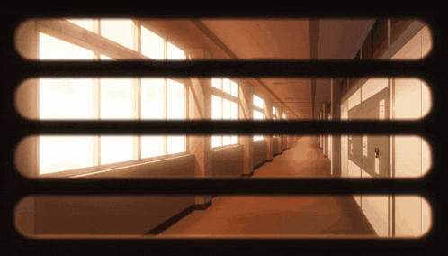 a hallway with a few windows and a door that says ' a '