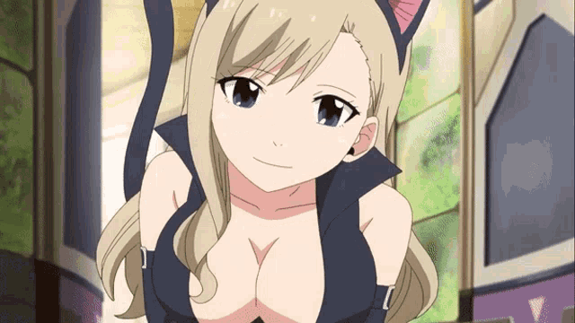 a blonde anime girl wearing a cat costume