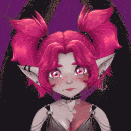 a drawing of a girl with pink hair and pink eyes