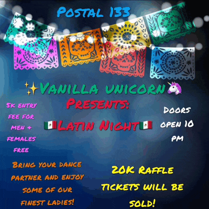 a flyer for vanilla unicorn latin night