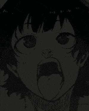 a black and white drawing of a person with their tongue out