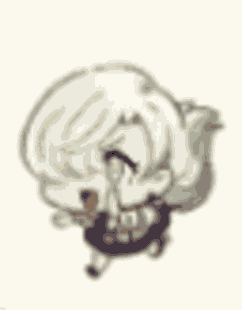 a cartoon drawing of a girl with white hair and a yellow background .
