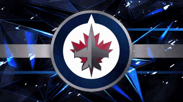 a blue and white circle with a canadian maple leaf in the middle