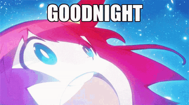 a cartoon of a girl with red hair and the words goodnight