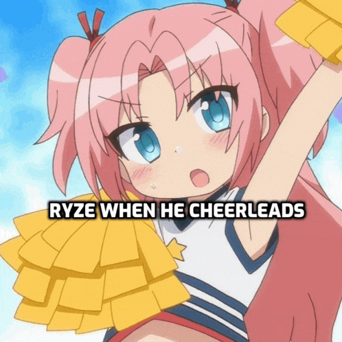 ryze when he cheerleads is written on a picture of a girl