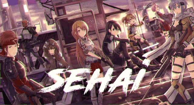 a group of anime characters with the word seha on the bottom left