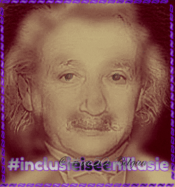 a drawing of albert einstein with the hashtag #inclusie on it