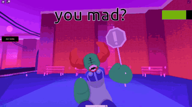 a cartoon character is holding a sword and the words you mad are above him