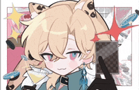 a cartoon of a girl with a cat ear holding a drink and a cell phone .