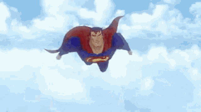 a couple of cartoon characters are flying in the sky .