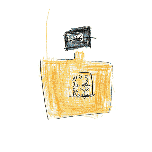 a child 's drawing of a bottle of chanel hydrabeauty micro serum