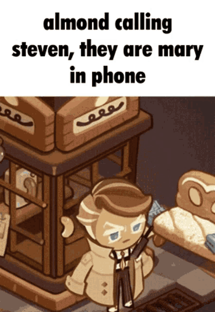 a cartoon of almond calling steven , they are mary in phone