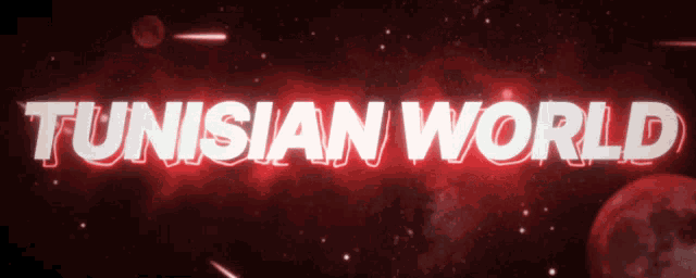a red background with the words tunisian world written in white