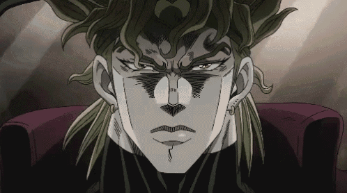 dio from jojo 's bizarre adventure is sitting in a chair with his eyes closed