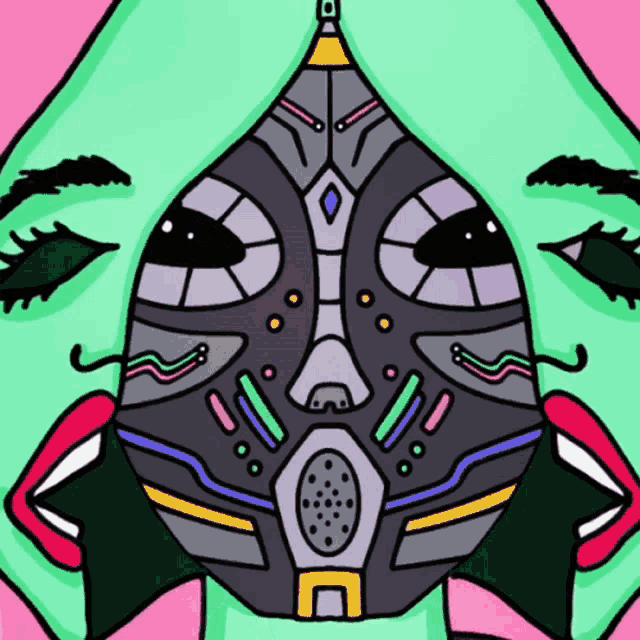 a cartoon drawing of a woman wearing a mask