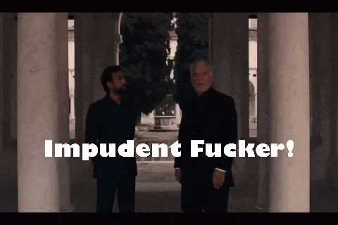 two men standing next to each other with the words imprudent fucker written on the bottom