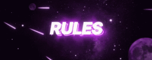 the word rules is glowing in the dark with a purple background