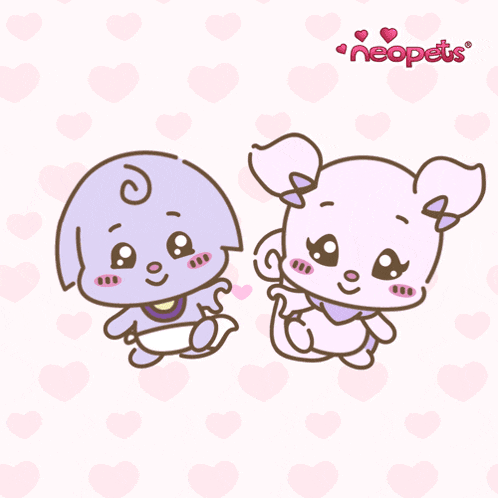 a cartoon of a dog and a rabbit holding a heart with the word neopets on the bottom