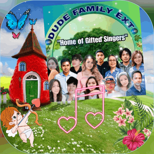 dude family extra home of gifted singers poster with a cupid