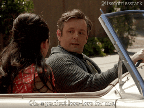 a man and woman in a car with the caption oh a perfect lose lose for me