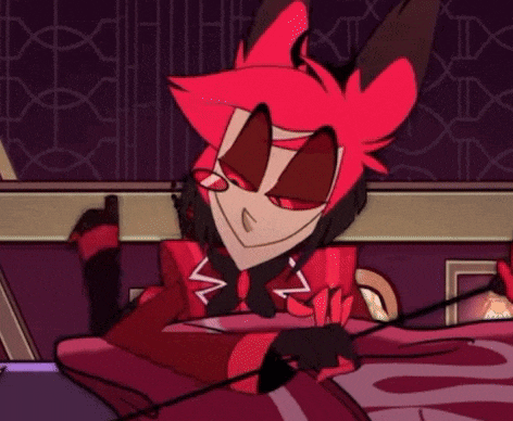 a cartoon character with red hair and horns is sitting on a bed holding a cigarette .
