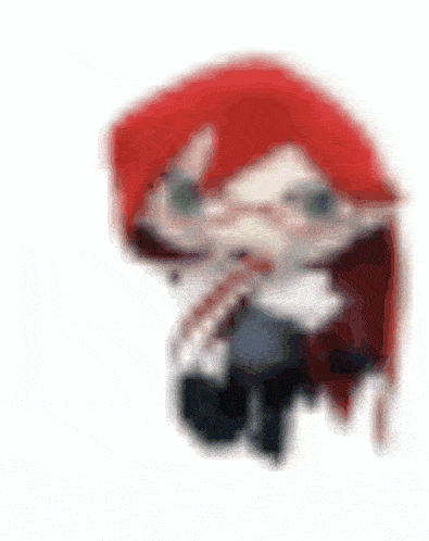 a blurred image of a person with red hair and glasses .