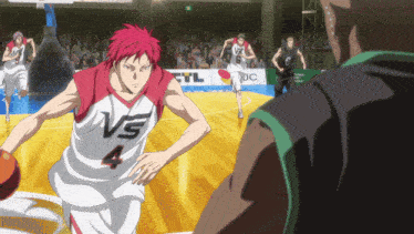 a basketball player wearing a red jersey with the number 4 on it